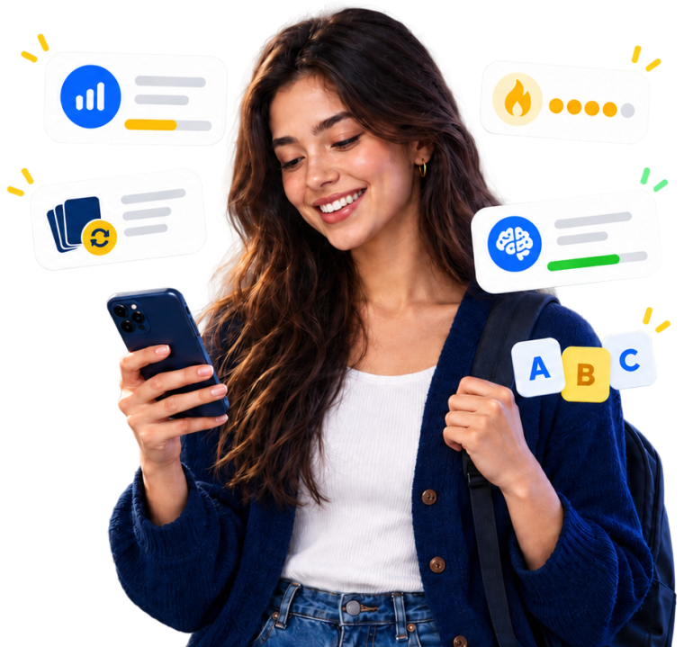 Happy learner studying English vocabulary with Vocab5000